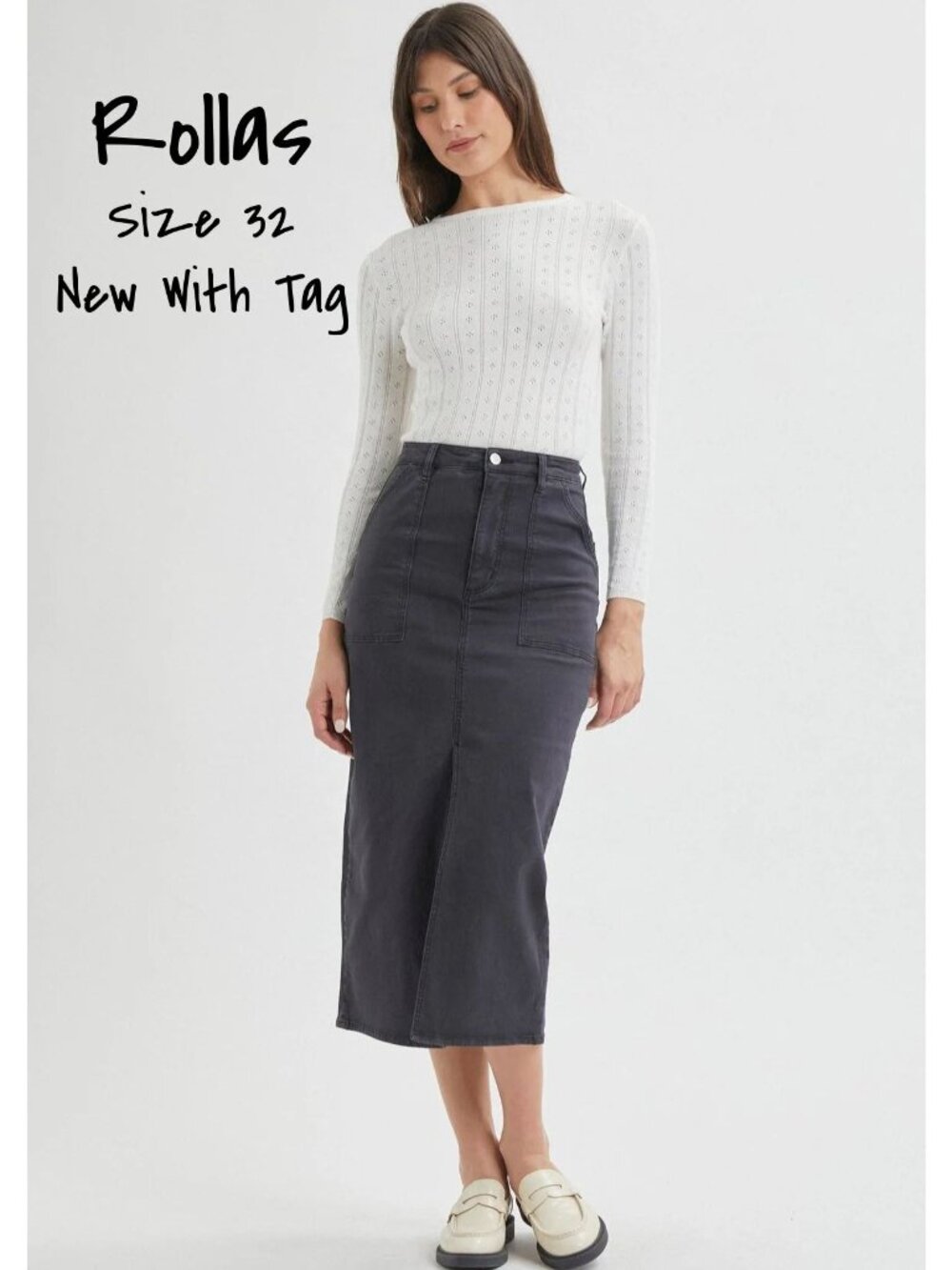 Rolla's Jeans Taper Skirt Washed Black Cotton Midi Size 32 New With Tag